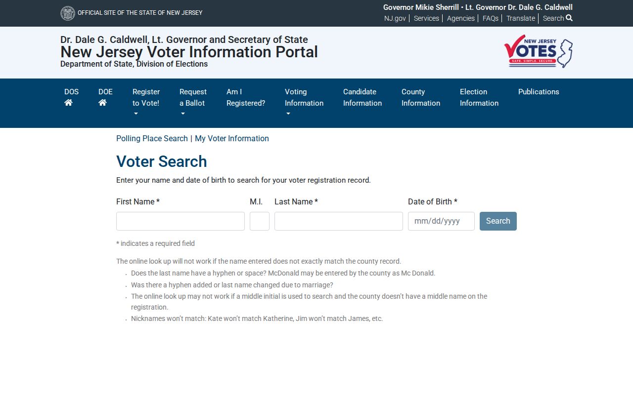 Voorhees residents directory view of New Jersey voter registration search