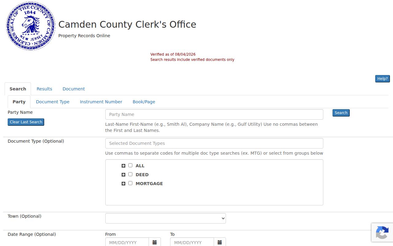 Voorhees residents directory Camden Search Anywhere recorder interface