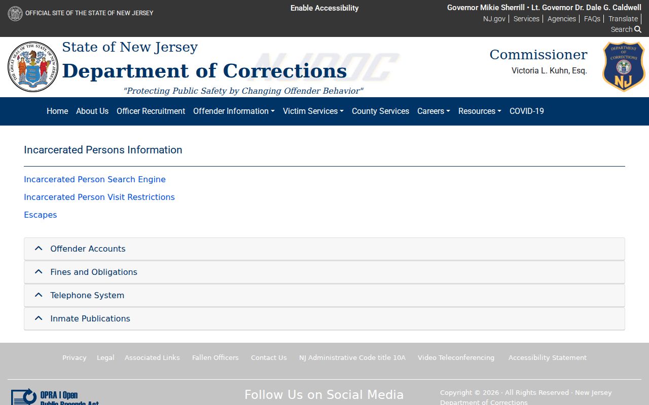 Voorhees residents directory New Jersey Department of Corrections information route
