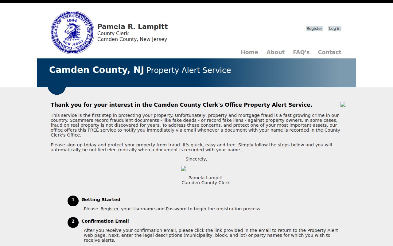 Voorhees neighbors Camden Property Alert enrollment reference