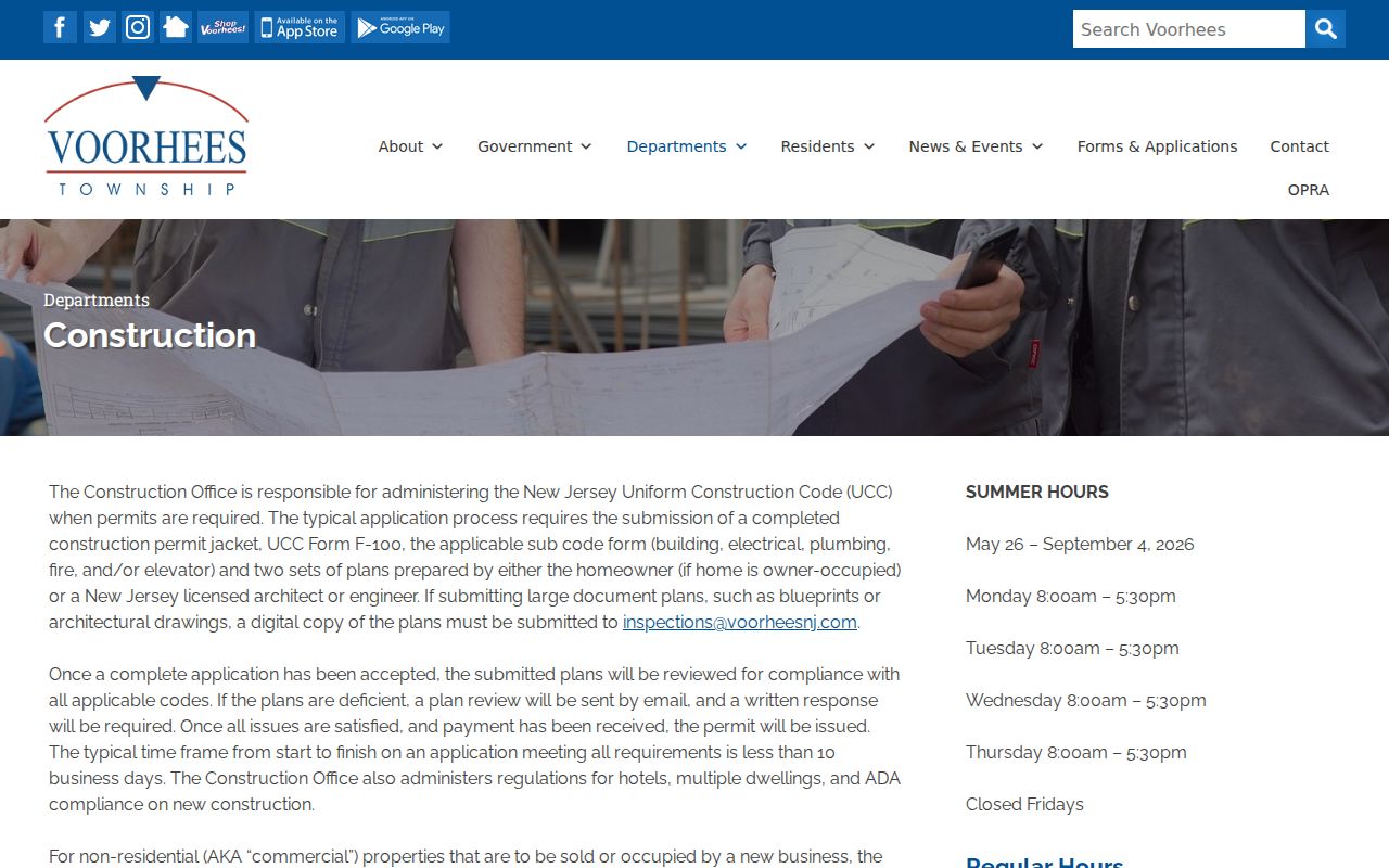 Voorhees neighbors construction record reference page