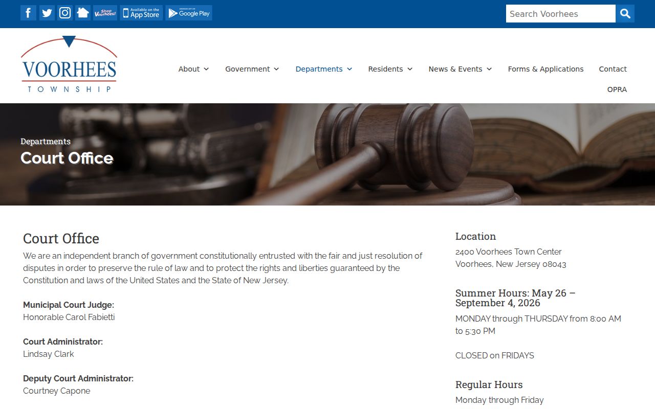 Voorhees resident lookup through the Municipal Court records office