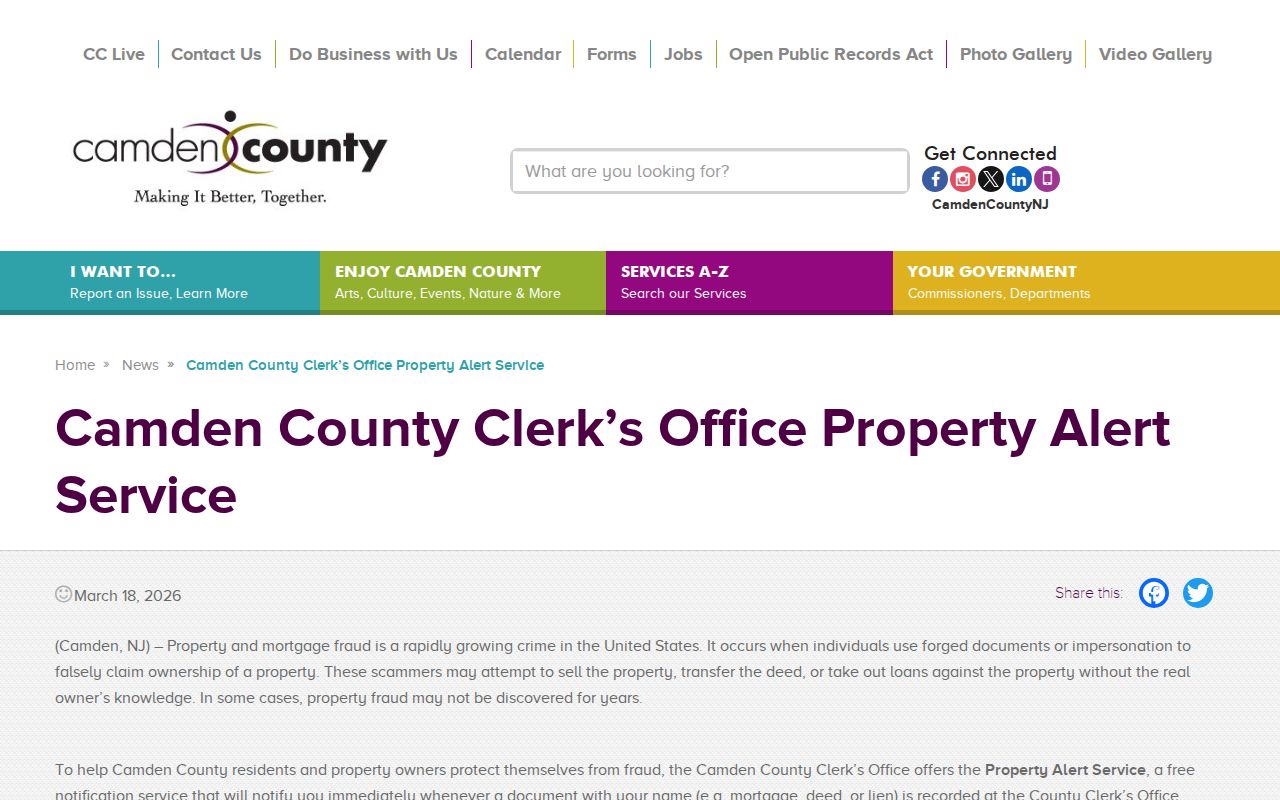 Voorhees street directory Camden County property alert