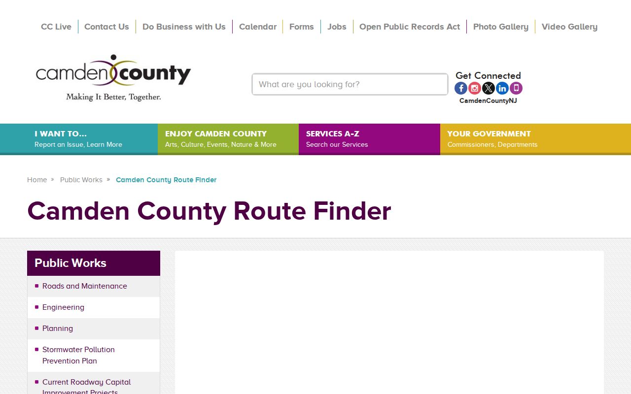 Voorhees ZIP code directory Camden County route finder screen